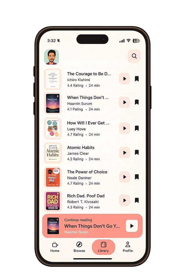 Unreel library displayed on a phone