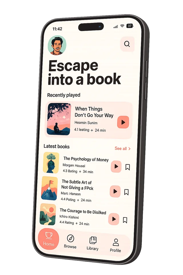 Unreel app showing recently played and latest books